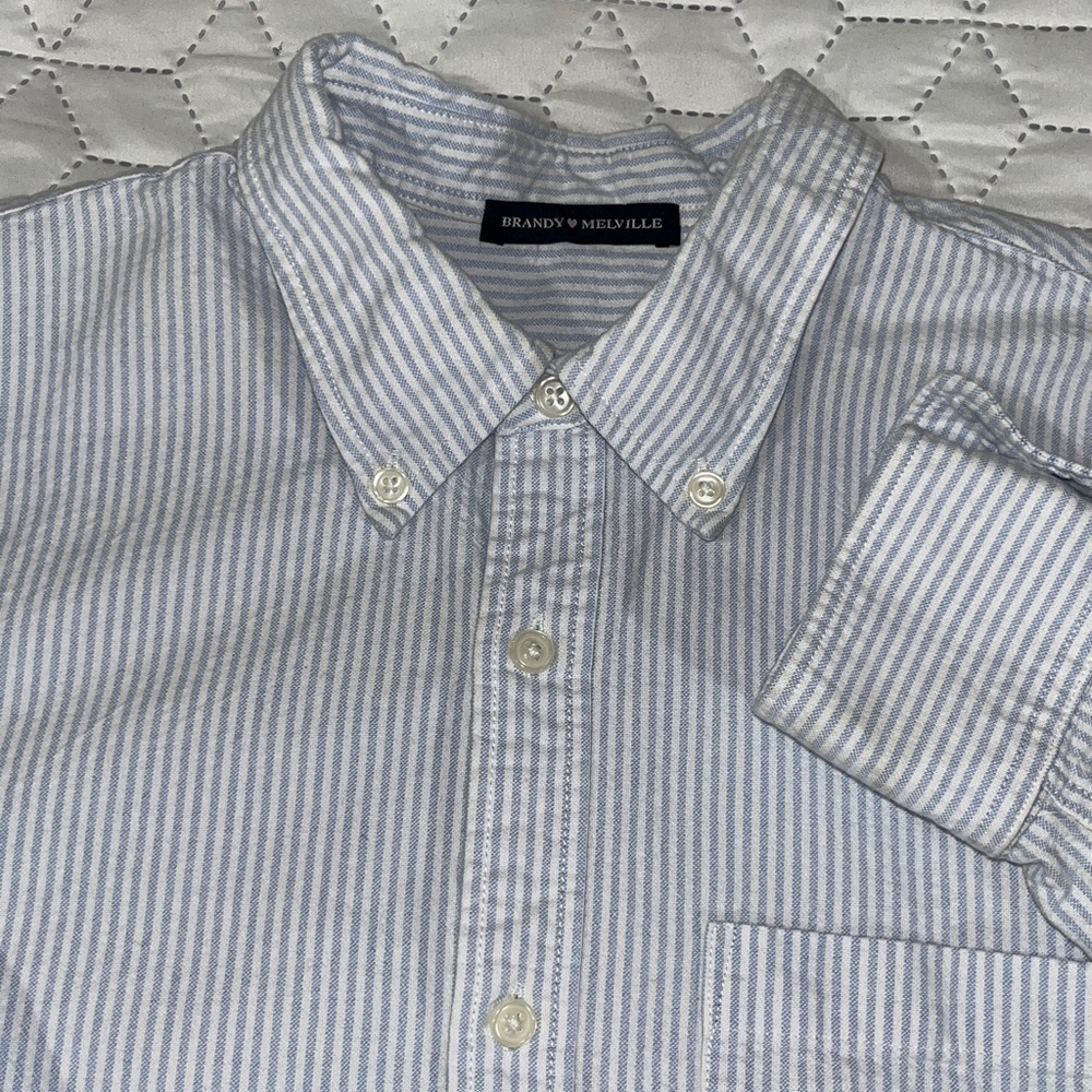 Brandy Melville Stephanie Stripe Botton Down 100% Cotton Oxford Shirt - Picture 6 of 12